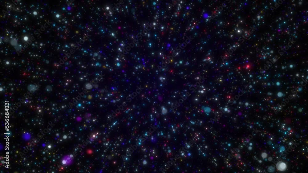 Poster infinite stars across the universe: a seamless looping animation of a space flight through the cosmo