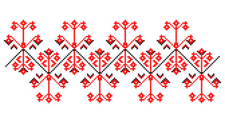 Embroidered good like old handmade cross-stitch ethnic Ukraine pattern. Ukrainian towel ornament, rushnyk called, vector.