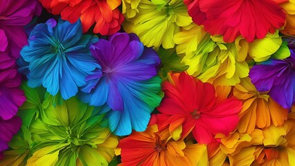 Rainbow flowers, macro photography, illustration