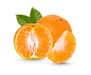 Fresh orange with leaves isolated on transparent background. (.PNG)
