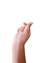 Heart-shaped (mini-heart) hand design with a beam of light on isolated background