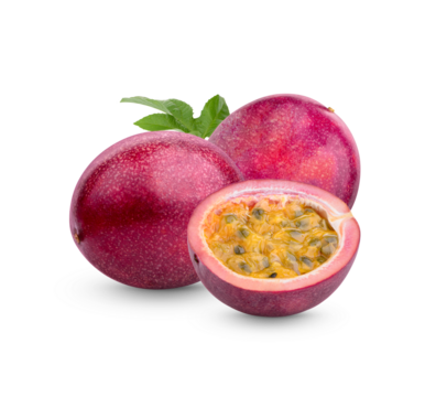 Passion fruit; Passiflora edulis with leaves isolated on transparent background. (.PNG)