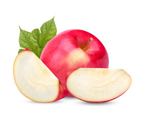 Fresh red apple with leaves isolated on transparent background. (.PNG)
