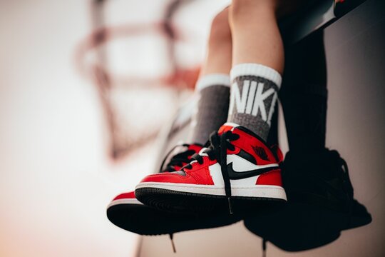 Man wearing stylish Nike Air Jordan sneakers