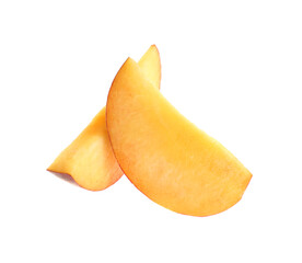 Slices of ripe peach isolated on white
