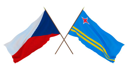 Background, 3D render for designers, illustrators. National Independence Day. Flags Czech Republic and Aruba
