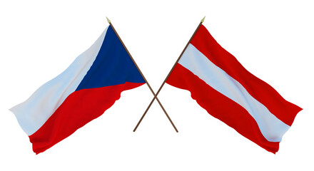 Background, 3D render for designers, illustrators. National Independence Day. Flags Czech Republic and Austria