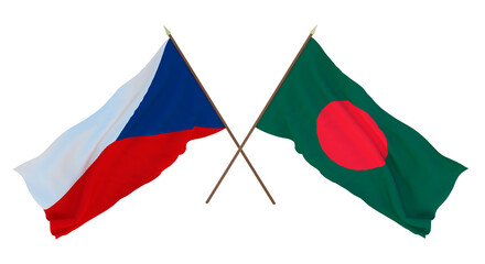 Background, 3D render for designers, illustrators. National Independence Day. Flags Czech Republic and Bangladesh