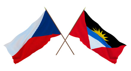 Background, 3D render for designers, illustrators. National Independence Day. Flags Czech Republic and Barbuda