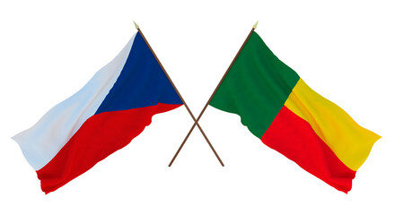 Background, 3D render for designers, illustrators. National Independence Day. Flags Czech Republic and Benin