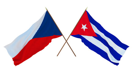 Background, 3D render for designers, illustrators. National Independence Day. Flags Czech Republic and Cuba