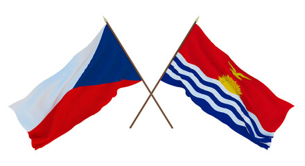 Background, 3D render for designers, illustrators. National Independence Day. Flags Czech Republic and Kiribati