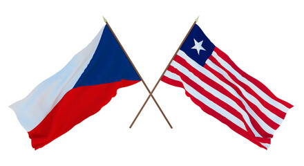 Background, 3D render for designers, illustrators. National Independence Day. Flags Czech Republic and Liberia