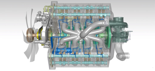 Engine car transparency 3D illustration