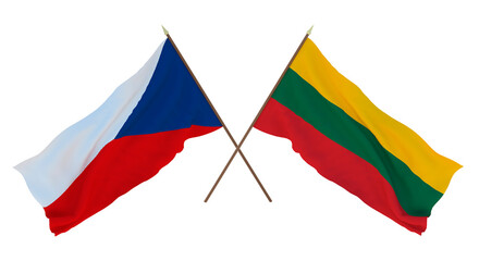 Background, 3D render for designers, illustrators. National Independence Day. Flags Czech Republic and Lithuania