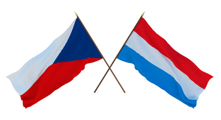 Background, 3D render for designers, illustrators. National Independence Day. Flags Czech Republic and Luxembourg