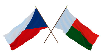 Background, 3D render for designers, illustrators. National Independence Day. Flags Czech Republic and Madagascar