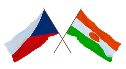Background, 3D render for designers, illustrators. National Independence Day. Flags Czech Republic and Niger