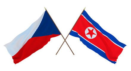 Background, 3D render for designers, illustrators. National Independence Day. Flags Czech Republic and North Korea