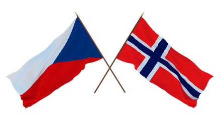 Background, 3D render for designers, illustrators. National Independence Day. Flags Czech Republic and Norway