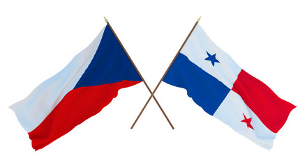 Background, 3D render for designers, illustrators. National Independence Day. Flags Czech Republic and Panama