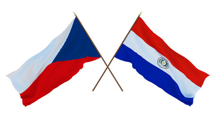 Background, 3D render for designers, illustrators. National Independence Day. Flags Czech Republic and Paraguay