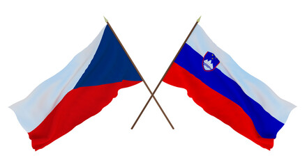 Background, 3D render for designers, illustrators. National Independence Day. Flags Czech Republic and Slovenia