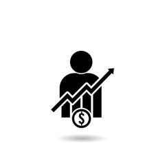 Salary increase icon logo with shadow