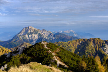 Fototapeta premium View from Trupejevo poldne / Techantiger mittagskogel, Slovenia, Austria, Karawanken, Karavanke