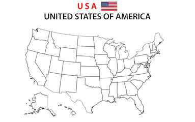 Fototapeta na wymiar USA Map. Political map of the United States of America. US Map with white background and line map.