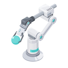 robot arm factory technician programing leaning system isometric model cartoon on clean simple white isolate