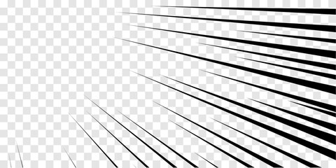 Manga anime action frame lines. Abstract explosive template with speed lines on transparent background. Motion radial lines. Flash explosion radial lines Vector illustration