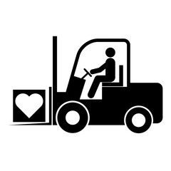 Forklift transport icon, industry vehicle machine symbol, fork truck warehouse vector illustration