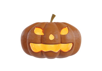 Scary Jack O Lantern halloween pumpkin with candle light inside, 3D render, png.
