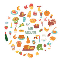 Thanksgiving day set. Flat vector illustration