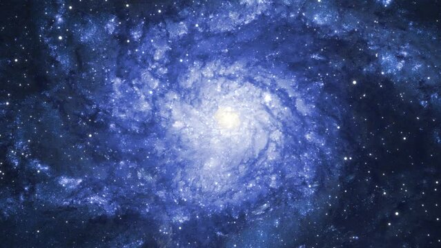Slow flight in space to an unknown beautiful galaxy. Abstract space background on a scientific astronomical theme. . High quality 4k footage