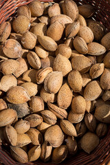 A basket full of organic almonds