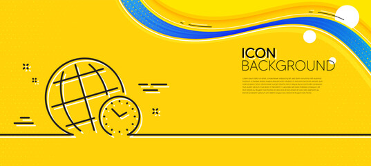 Time zone line icon. Abstract yellow background. World clock sign. Watch symbol. Minimal time zone line icon. Wave banner concept. Vector