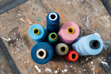 Bobbins of thread of many colors