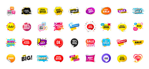 Promo offer discount sale banners. Best deal price stickers. Black friday special offer tags. Sale bubble coupon. Promotion discount banner templates design. Buy offer sticker. Promotion flyer. Vector