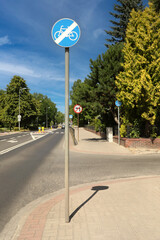 Road sign End Of Cycleway outdoors on sunny day