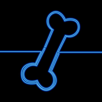 Continuous line drawing Dog bone pet shop, veterinary clinic icon neon glow vector illustration concept