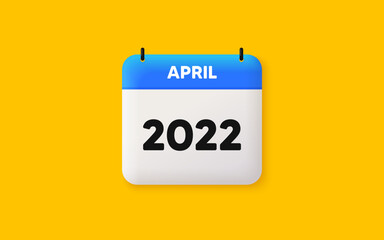 Calendar agenda 3d icon. April month icon. Event schedule Apr date. Meeting appointment planner. Agenda plan, Month schedule 3d calendar and Time planner. April day reminder. 2022 year. Vector