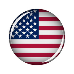 Round volume button with USA flag. Sphere icon isolated on white background. Vector.
