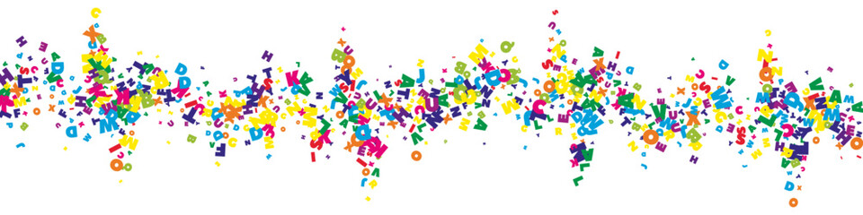 Falling letters of English language. Vivid flying words of Latin alphabet. Foreign languages study concept. Elegant back to school banner on white background.