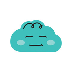 Blue kind character in the form of a cloud color line icon. Mascot of emotions.