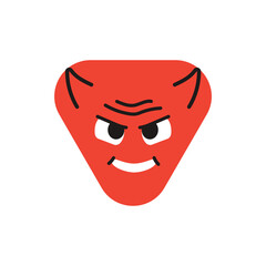 Red triangular gloating character color line icon. Mascot of emotions.