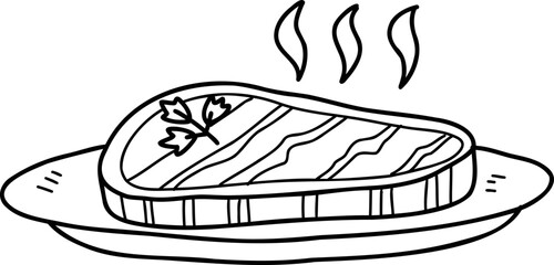 Hand Drawn Delicious beef steak on a plate illustration
