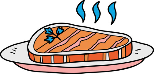 Hand Drawn Delicious beef steak on a plate illustration