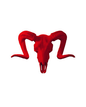 Red Ram Skull Occult Face Mask Satanic Halloween Horror Illuminati Symbol No Background 3d illustration render	